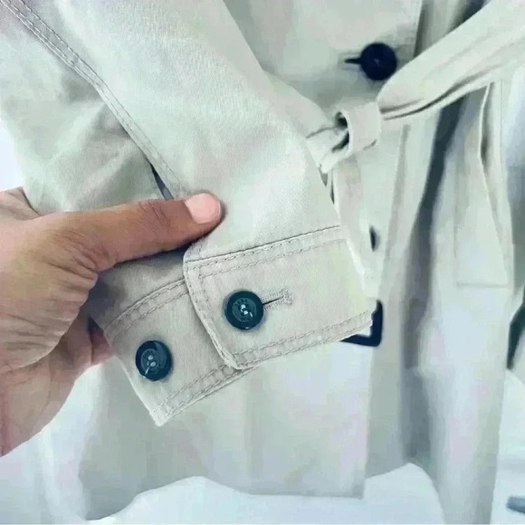 ZARA BEIGE DOUBLE BREAST TRENCH NYLON WATERPROOF  COAT SIZE XS - Picture 4 of 15